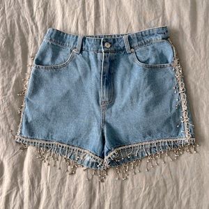 Denim shorts with rhinestone trim